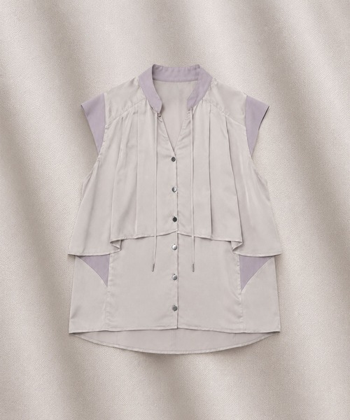 UNITED TOKYO（ユナイテッドトウキョウ）の「【ZOZO限定！】キュプラフレンチスリーブブラウス｜新作/夏服/オフィスカジュアル/オケージョン/接触冷感/シアー（シャツ/ブラウス・レディース・ダークネイビー/ミント/ベージュ・FREE）」の2枚目の写真
