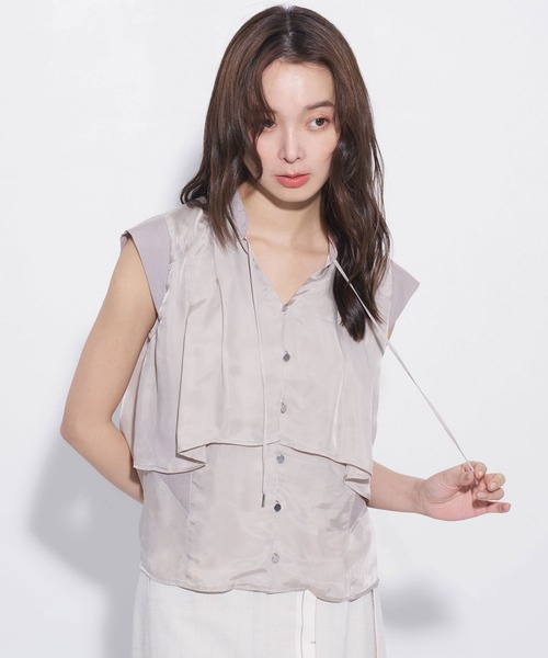 UNITED TOKYO（ユナイテッドトウキョウ）の「【ZOZO限定！】キュプラフレンチスリーブブラウス｜新作/夏服/オフィスカジュアル/オケージョン/接触冷感/シアー（シャツ/ブラウス・レディース・ダークネイビー/ミント/ベージュ・FREE）」の13枚目の写真