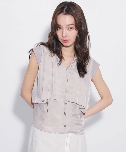 UNITED TOKYO（ユナイテッドトウキョウ）の「【ZOZO限定！】キュプラフレンチスリーブブラウス｜新作/夏服/オフィスカジュアル/オケージョン/接触冷感/シアー（シャツ/ブラウス・レディース・ダークネイビー/ミント/ベージュ・FREE）」の14枚目の写真