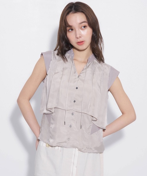 UNITED TOKYO（ユナイテッドトウキョウ）の「【ZOZO限定！】キュプラフレンチスリーブブラウス｜新作/夏服/オフィスカジュアル/オケージョン/接触冷感/シアー（シャツ/ブラウス・レディース・ダークネイビー/ミント/ベージュ・FREE）」の15枚目の写真