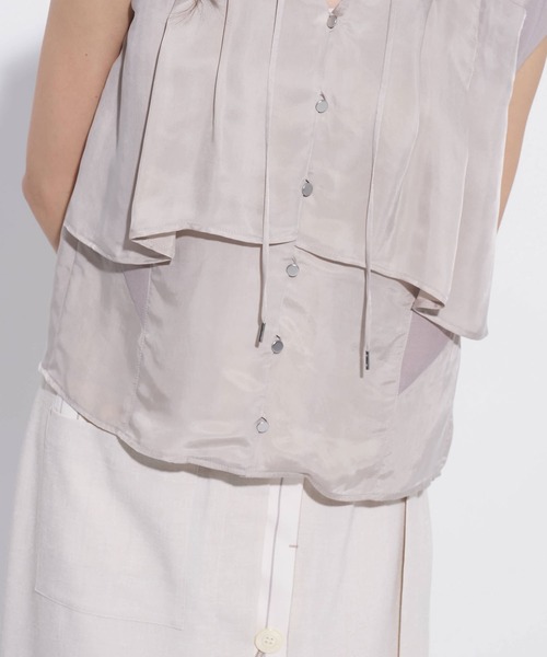 UNITED TOKYO（ユナイテッドトウキョウ）の「【ZOZO限定！】キュプラフレンチスリーブブラウス｜新作/夏服/オフィスカジュアル/オケージョン/接触冷感/シアー（シャツ/ブラウス・レディース・ダークネイビー/ミント/ベージュ・FREE）」の12枚目の写真
