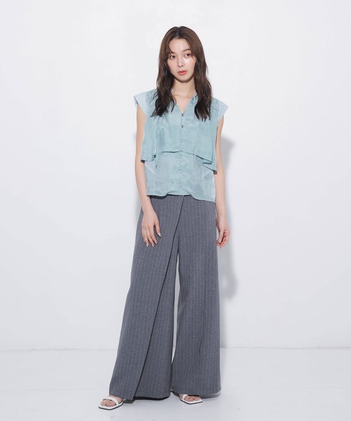 UNITED TOKYO（ユナイテッドトウキョウ）の「【ZOZO限定！】キュプラフレンチスリーブブラウス｜新作/夏服/オフィスカジュアル/オケージョン/接触冷感/シアー（シャツ/ブラウス・レディース・ダークネイビー/ミント/ベージュ・FREE）」の7枚目の写真