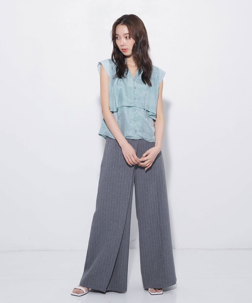 UNITED TOKYO（ユナイテッドトウキョウ）の「【ZOZO限定！】キュプラフレンチスリーブブラウス｜新作/夏服/オフィスカジュアル/オケージョン/接触冷感/シアー（シャツ/ブラウス・レディース・ダークネイビー/ミント/ベージュ・FREE）」の8枚目の写真