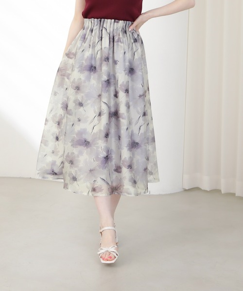 ASTORIA ODIER（アストリアオディール）の「ウエストゴムオーガンジー花柄スカート（スカート・レディース・イエロー/ラベンダー・MEDIUM/SMALL）」の3枚目の写真