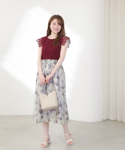 ASTORIA ODIER（アストリアオディール）の「ウエストゴムオーガンジー花柄スカート（スカート・レディース・イエロー/ラベンダー・MEDIUM/SMALL）」の7枚目の写真