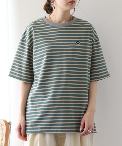 FUNALIVE(ファンアライブ)の「1ポイント刺繍五分袖Tシャツ 肉球(Tシャツ/カットソー・レディース・ホワイト×ネイビー/ネイビー×ホワイト/グリーン系1・L/M)」の22枚目の写真