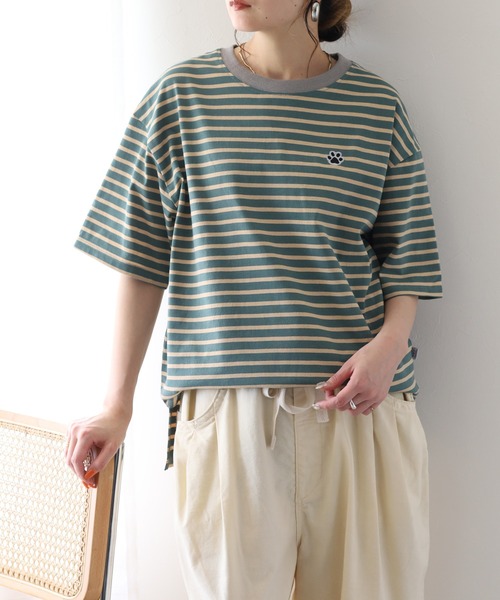 FUNALIVE(ファンアライブ)の「1ポイント刺繍五分袖Tシャツ 肉球(Tシャツ/カットソー・レディース・ホワイト×ネイビー/ネイビー×ホワイト/グリーン系1・L/M)」の13枚目の写真