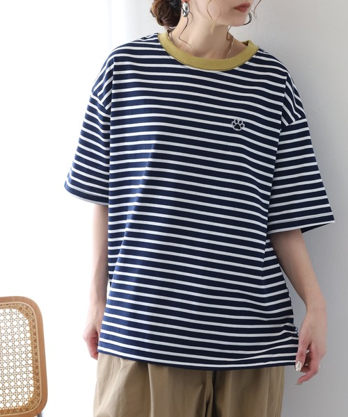 FUNALIVE(ファンアライブ)の「1ポイント刺繍五分袖Tシャツ 肉球(Tシャツ/カットソー・レディース・ホワイト×ネイビー/ネイビー×ホワイト/グリーン系1・L/M)」の19枚目の写真