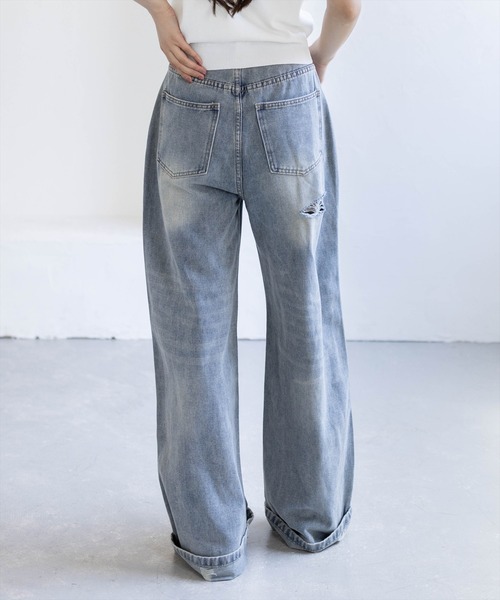 clear（クリア）の「【低身長対応／サイズ展開あり】ダメージワイドデニムパンツ［骨格ストレート／カジュアル／シンプル／ラフ］（デニムパンツ・レディース・ブルー/ライトブルー・M/PS/S）」の22枚目の写真