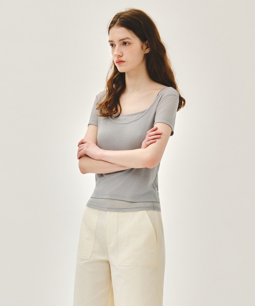 MARITHE + FRANCOIS GIRBAUD(マリテフランソワジルボー)の「W SMALL CLASSIC LOGO SLEEVELESS LAYERED TEE(Tシャツ/カットソー・レディース・ライトグレー/スカイブルー・SMALL/MEDIUM)」の3枚目の写真