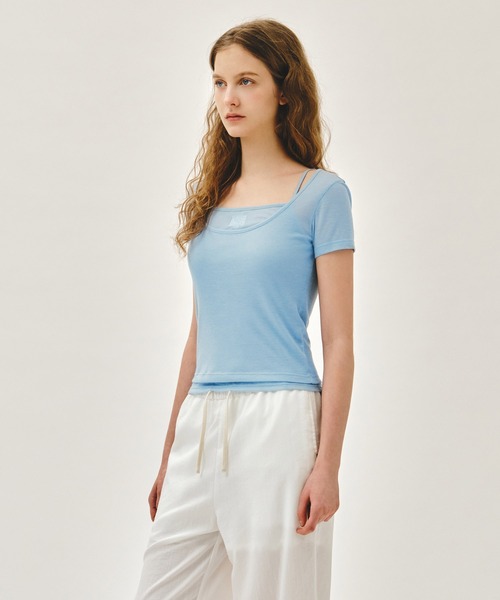 MARITHE + FRANCOIS GIRBAUD(マリテフランソワジルボー)の「W SMALL CLASSIC LOGO SLEEVELESS LAYERED TEE(Tシャツ/カットソー・レディース・ライトグレー/スカイブルー・SMALL/MEDIUM)」の16枚目の写真