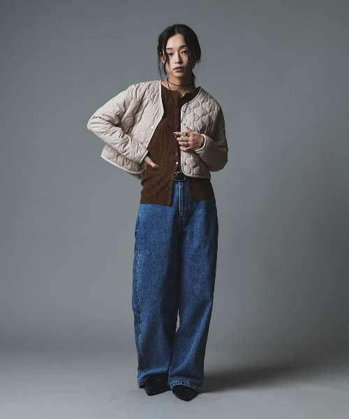 W:Huku(フーク)の「オニオン キルト コンパクト インナーダウン カーディガン / Onion Quilt Compact Cardigan(ブルゾン・レディース・カーキ/ブラック/ライトベージュ・L/M)」の4枚目の写真