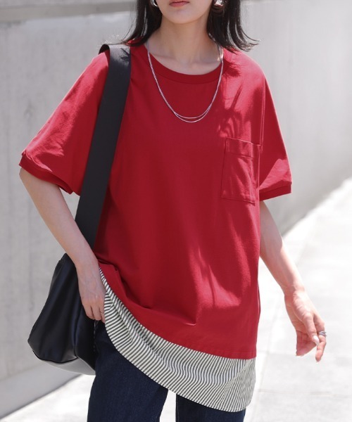 おまとめです。重ね着風　　tシャツ チュニック丈　4L 接触冷感 重ね着風」UVカット × 接触冷感 Tシャツ（Tシャツ/カットソー）｜HUG.U