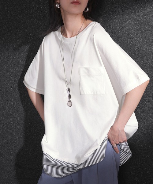 HUG.U(ハグユー)の「「重ね着風」UVカット × 接触冷感 Tシャツ(Tシャツ/カットソー・レディース・レッド/ブラック/ホワイト・FREE)」の2枚目の写真