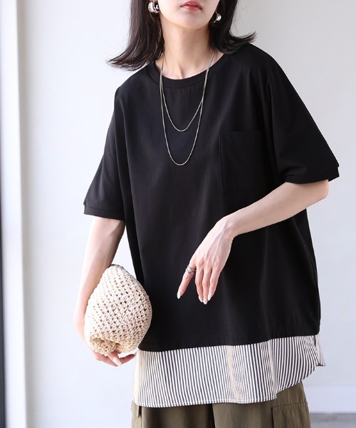 おまとめです。重ね着風　　tシャツ チュニック丈　4L 接触冷感 重ね着風」UVカット × 接触冷感 Tシャツ（Tシャツ/カットソー）｜HUG.U