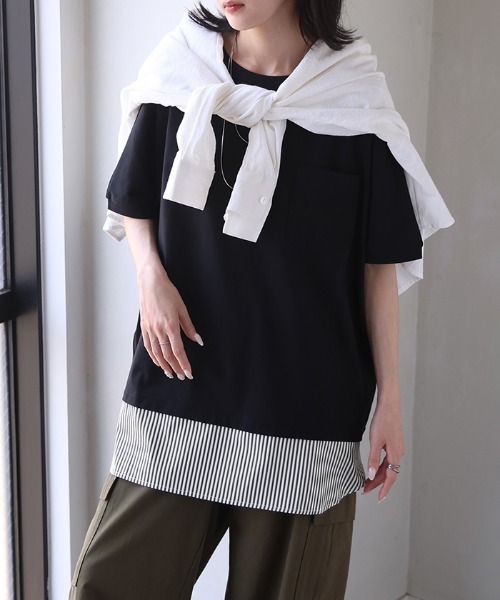 HUG.U(ハグユー)の「「重ね着風」UVカット × 接触冷感 Tシャツ(Tシャツ/カットソー・レディース・レッド/ブラック/ホワイト・FREE)」の11枚目の写真