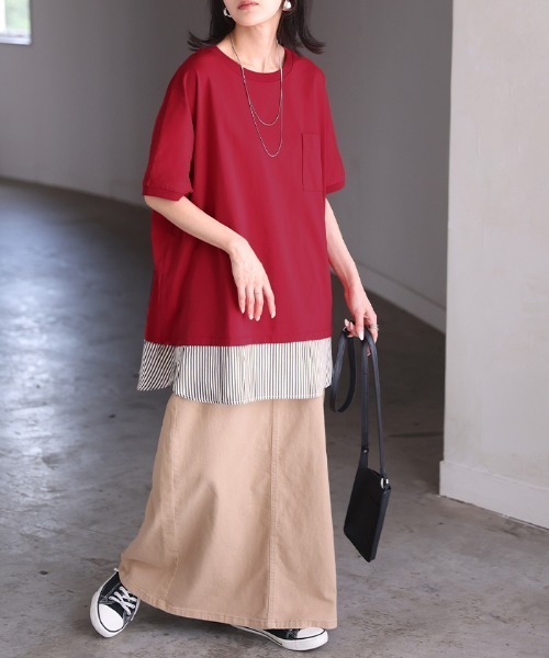 HUG.U(ハグユー)の「「重ね着風」UVカット × 接触冷感 Tシャツ(Tシャツ/カットソー・レディース・レッド/ブラック/ホワイト・FREE)」の6枚目の写真