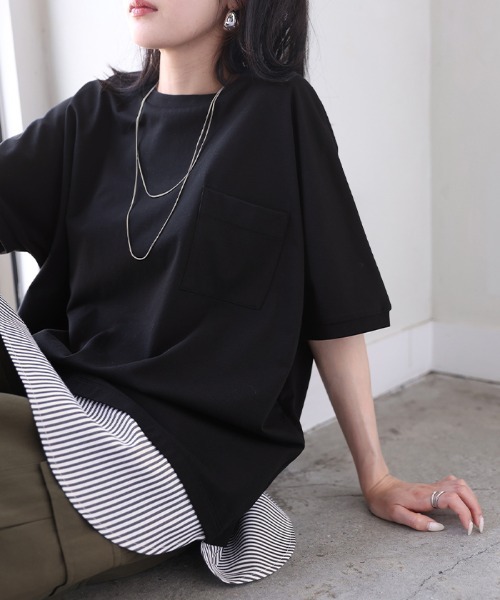 HUG.U(ハグユー)の「「重ね着風」UVカット × 接触冷感 Tシャツ(Tシャツ/カットソー・レディース・レッド/ブラック/ホワイト・FREE)」の10枚目の写真
