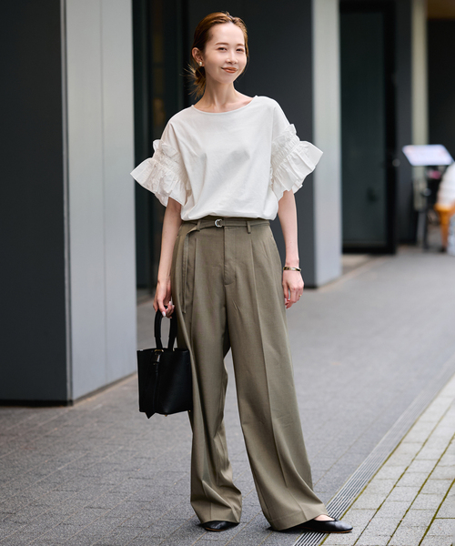 セール】《汗染み防止》フリルスリーブプルオーバー（Tシャツ 