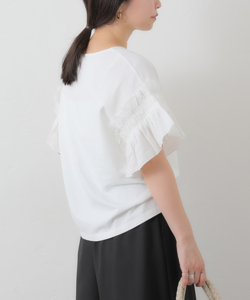 SLOBE IENA(スローブイエナ)の「《汗染み防止》フリルスリーブプルオーバー(Tシャツ/カットソー・レディース・ホワイト/ネイビー・FREE)」の3枚目の写真