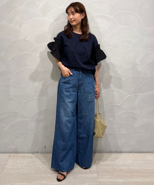 SLOBE IENA(スローブイエナ)の「《汗染み防止》フリルスリーブプルオーバー(Tシャツ/カットソー・レディース・ホワイト/ネイビー・FREE)」の5枚目の写真
