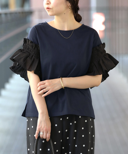 SLOBE IENA(スローブイエナ)の「《汗染み防止》フリルスリーブプルオーバー(Tシャツ/カットソー・レディース・ホワイト/ネイビー・FREE)」の15枚目の写真