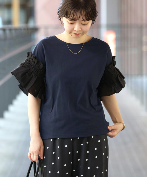 SLOBE IENA(スローブイエナ)の「《汗染み防止》フリルスリーブプルオーバー(Tシャツ/カットソー・レディース・ホワイト/ネイビー・FREE)」の16枚目の写真