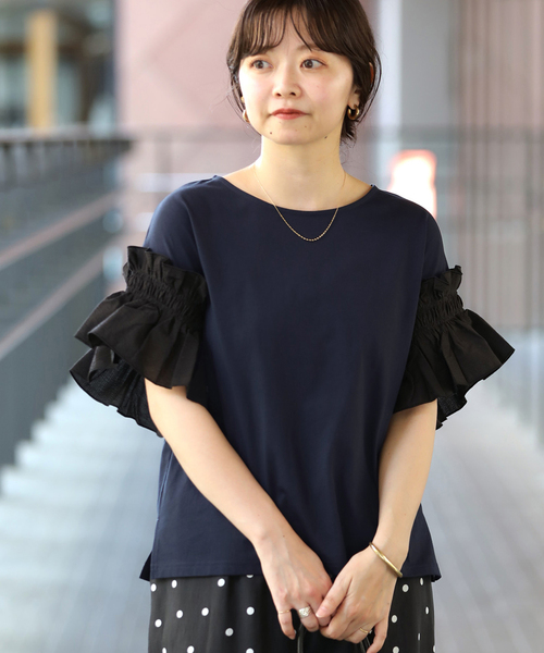 SLOBE IENA(スローブイエナ)の「《汗染み防止》フリルスリーブプルオーバー(Tシャツ/カットソー・レディース・ホワイト/ネイビー・FREE)」の17枚目の写真