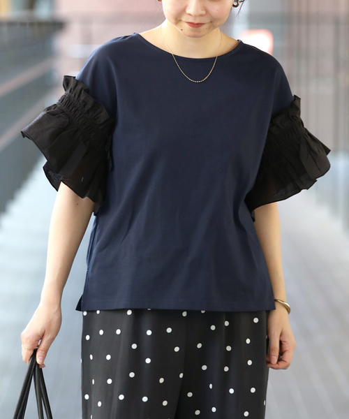 SLOBE IENA(スローブイエナ)の「《汗染み防止》フリルスリーブプルオーバー(Tシャツ/カットソー・レディース・ホワイト/ネイビー・FREE)」の18枚目の写真
