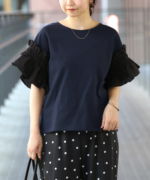 SLOBE IENA(スローブイエナ)の「《汗染み防止》フリルスリーブプルオーバー(Tシャツ/カットソー・レディース・ホワイト/ネイビー・FREE)」の19枚目の写真