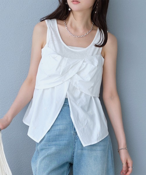 Rejoule(リジュール)の「ショート丈 フラワー刺繍キャミビスチェ(キャミソール・レディース・ネイビー/アイボリー/ライトブルー・FREE)」の8枚目の写真