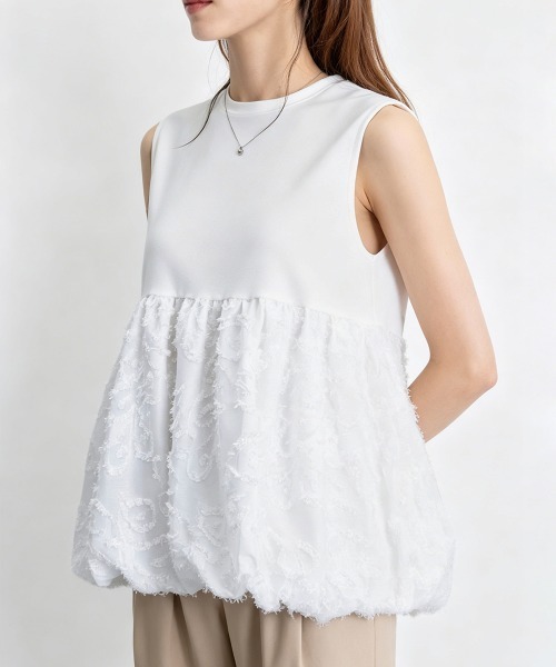 Miniministore(ミニミニストア)の「フェザー切替ノースリーブペプラムブラウス(シャツ/ブラウス・レディース・ブラック/ホワイト・FREE)」の18枚目の写真