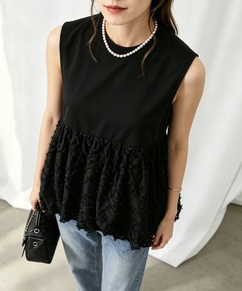 Miniministore(ミニミニストア)の「フェザー切替ノースリーブペプラムブラウス(シャツ/ブラウス・レディース・ブラック/ホワイト・FREE)」の16枚目の写真