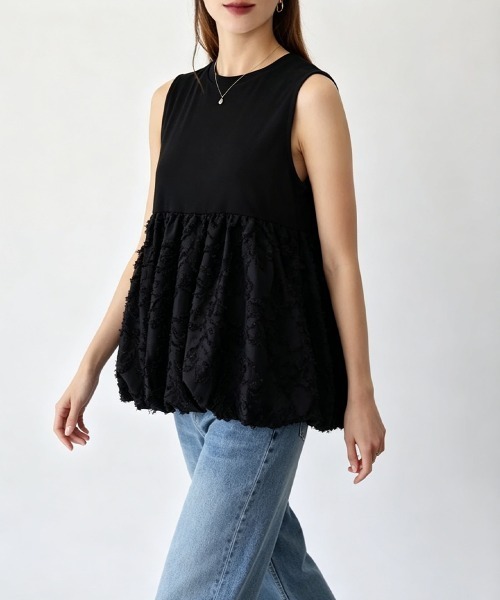 Miniministore(ミニミニストア)の「フェザー切替ノースリーブペプラムブラウス(シャツ/ブラウス・レディース・ブラック/ホワイト・FREE)」の14枚目の写真