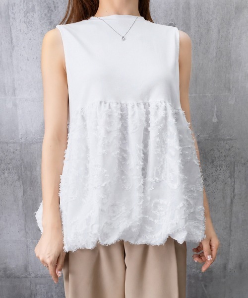 Miniministore(ミニミニストア)の「フェザー切替ノースリーブペプラムブラウス(シャツ/ブラウス・レディース・ブラック/ホワイト・FREE)」の9枚目の写真