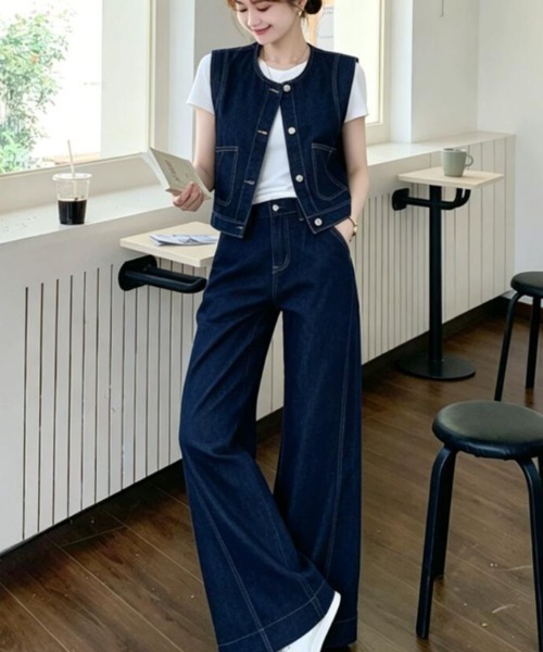 semplice(センプリチェ)の「デニムセットアップ(セットアップ・レディース・ブルー・M/L/S)」の5枚目の写真
