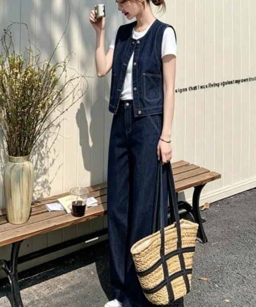 semplice(センプリチェ)の「デニムセットアップ(セットアップ・レディース・ブルー・M/L/S)」の4枚目の写真