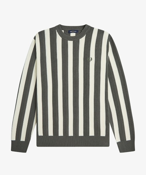 FRED PERRY（フレッドペリー）の「Textured Stripe Jumper／テクスチャードストライプジャンパー（ニット/セーター・メンズ・ダークオリーブ・S/M/L）」の13枚目の写真