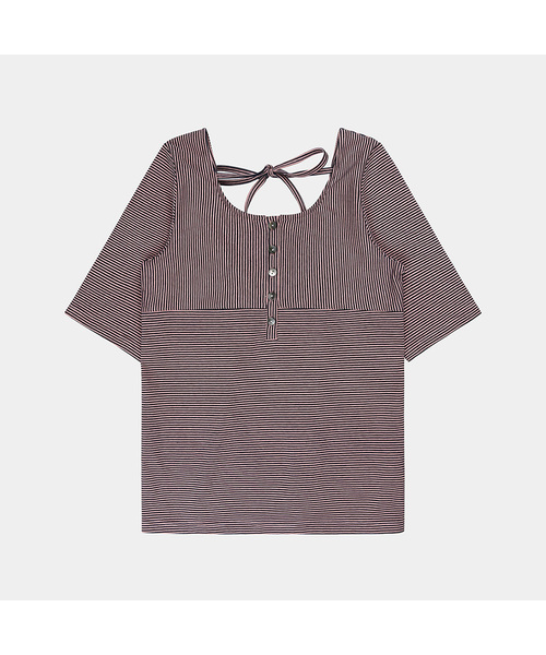 PIGMENT(ピグメント)の「ジャストライプリボンTシャツ (YZTS2603110)(Tシャツ/カットソー・レディース・ネイビー/アイボリー・FREE)」の2枚目の写真