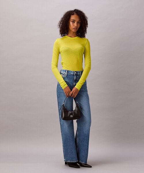 Calvin Klein(カルバン・クライン)の「長袖Tシャツ - ロングスリーブトップ(Tシャツ/カットソー・レディース・イエロー×グリーン/ブラック・XS/S/M)」の3枚目の写真