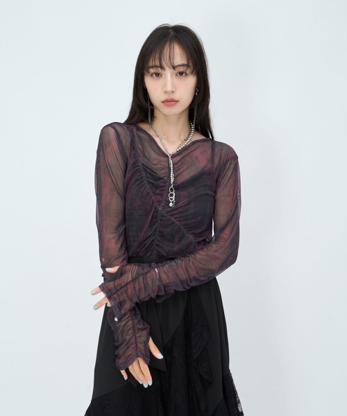 HARE(ハレ)の「ギャザーシアーVネックカットソー(HARE)(Tシャツ/カットソー・レディース・レッド/ブルー・FREE)」の11枚目の写真