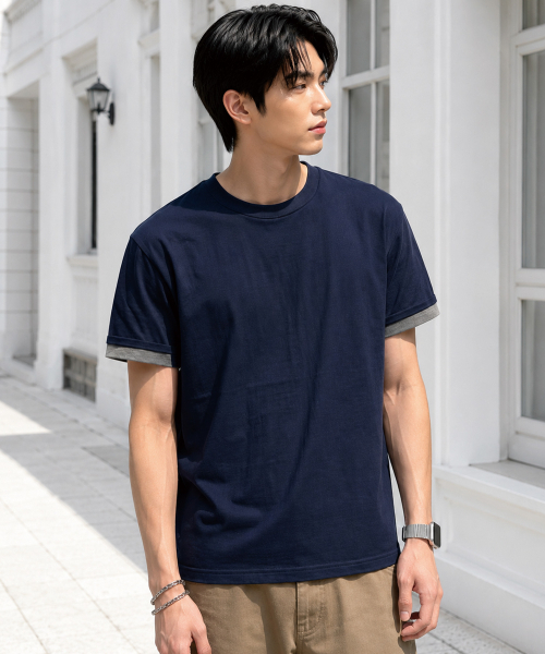 VANNWORKS（バンワークス）の「[クロップ] レイヤードロールアップ半袖Tシャツ (VS0301) ネイビー（Tシャツ/カットソー・レディース・その他・MEDIUM/LARGE/X-LARGE）」の5枚目の写真
