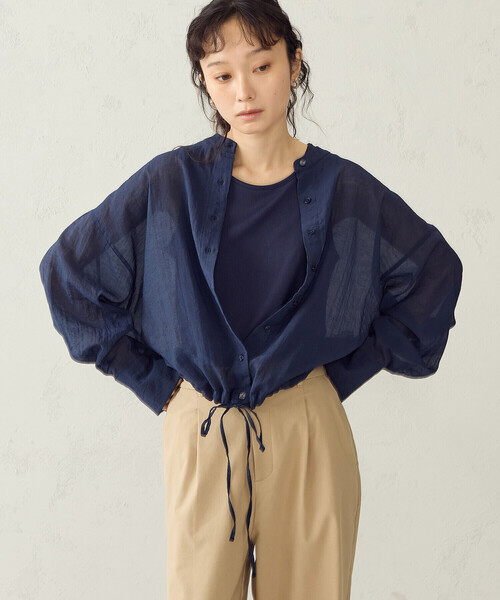 COMME CA ISM(コムサイズム)の「【セットアイテム】シアーシャツ+タンクトップ(Tシャツ/カットソー・レディース・キャメル/ライトグレー/グリーン/ネイビー・MEDIUM/LARGE)」の3枚目の写真