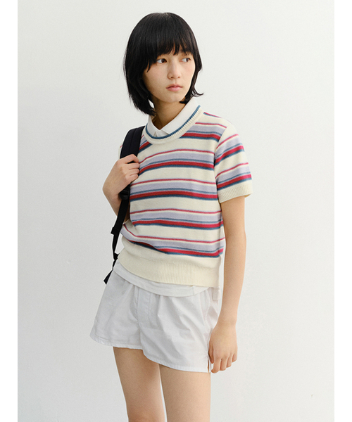 DUNST（ダンスト）の「UNISEX STRIPED CREWNECK KNIT_UDSW6B129_CREAM / RED（ニット/セーター・レディース・クリーム・SMALL/MEDIUM/X-SMALL）」の2枚目の写真