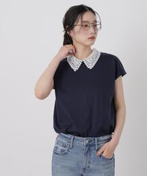 レース衿取り外しノースリーブカットトップス