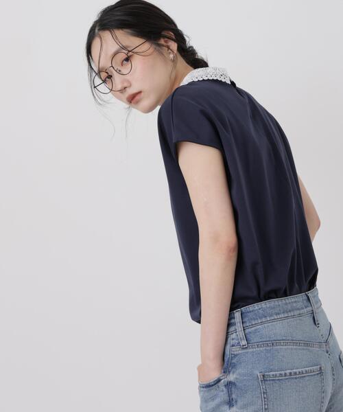 NANO universe(ナノユニバース)の「レース衿取り外しノースリーブカットトップス(Tシャツ/カットソー・レディース・オフホワイト/ネイビー・FREE)」の13枚目の写真