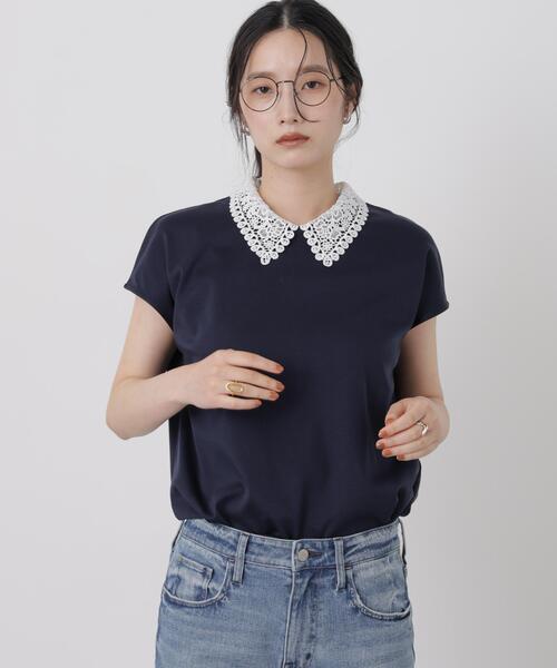 NANO universe(ナノユニバース)の「レース衿取り外しノースリーブカットトップス(Tシャツ/カットソー・レディース・オフホワイト/ネイビー・FREE)」の14枚目の写真