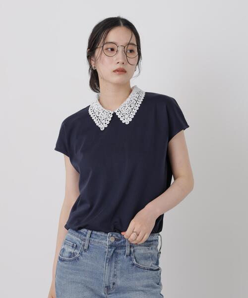 NANO universe(ナノユニバース)の「レース衿取り外しノースリーブカットトップス(Tシャツ/カットソー・レディース・オフホワイト/ネイビー・FREE)」の15枚目の写真