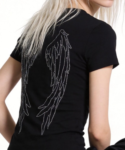 SHEPP(シープ)の「【Y2K】バックエンジェルラインストーンタイトチビTシャツ(Tシャツ/カットソー・レディース・ブラック/ホワイト・L/M)」の13枚目の写真