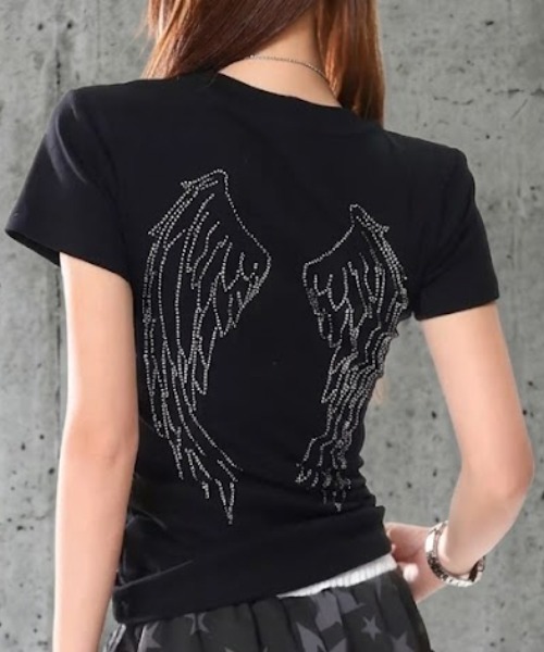 SHEPP(シープ)の「【Y2K】バックエンジェルラインストーンタイトチビTシャツ(Tシャツ/カットソー・レディース・ブラック/ホワイト・L/M)」の12枚目の写真